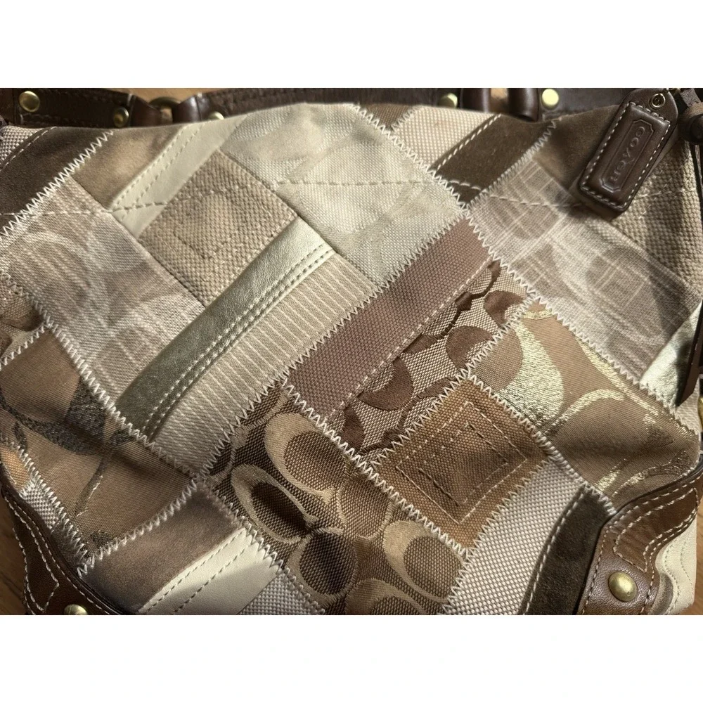Coach Signature Vintage Y2K Carly Designer Khaki Patchwork Shoulder Bag Purse